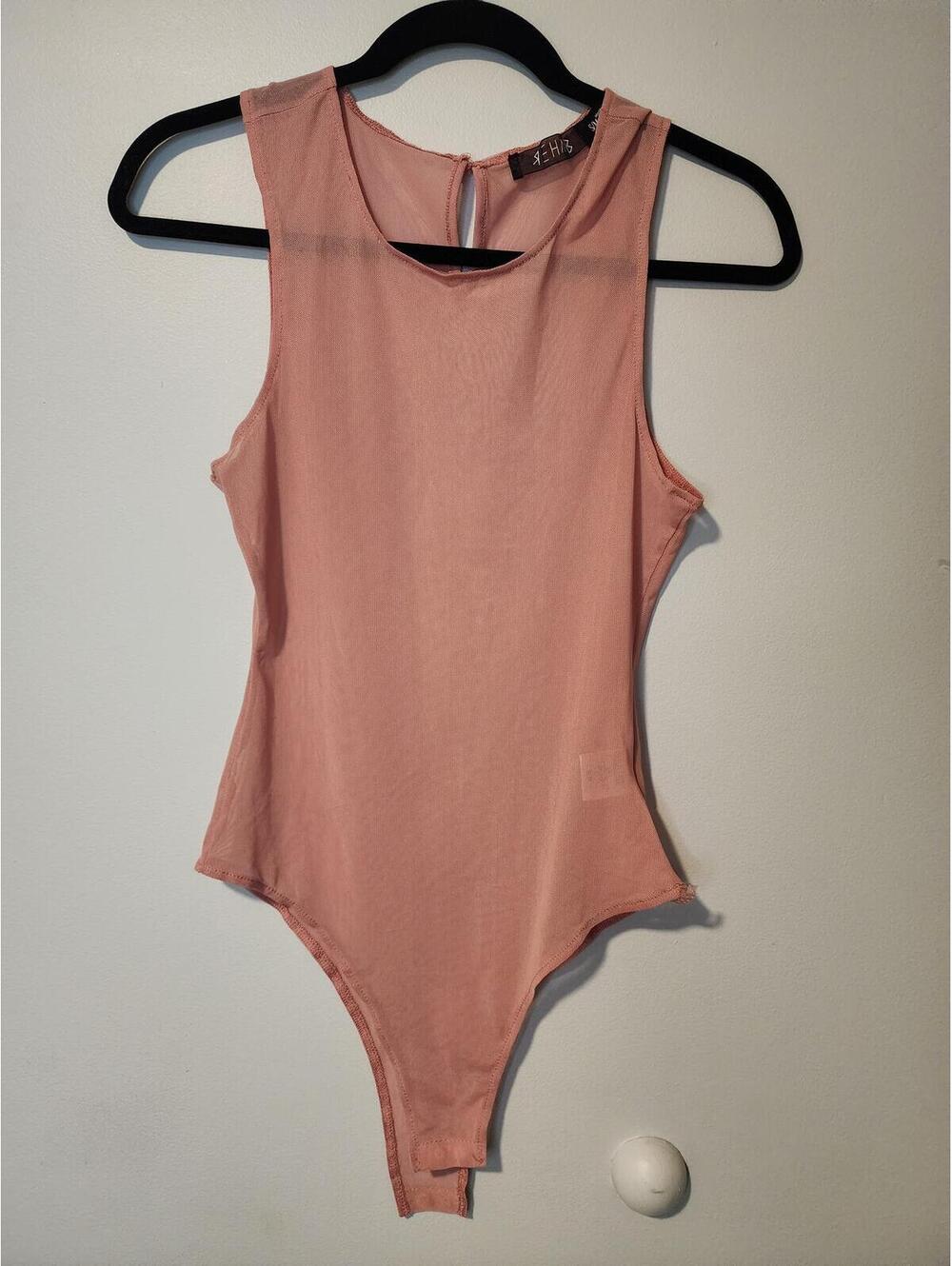 Rehab Y2K Style Sleeveless Mesh Nude Mauve Leotard Size S/M